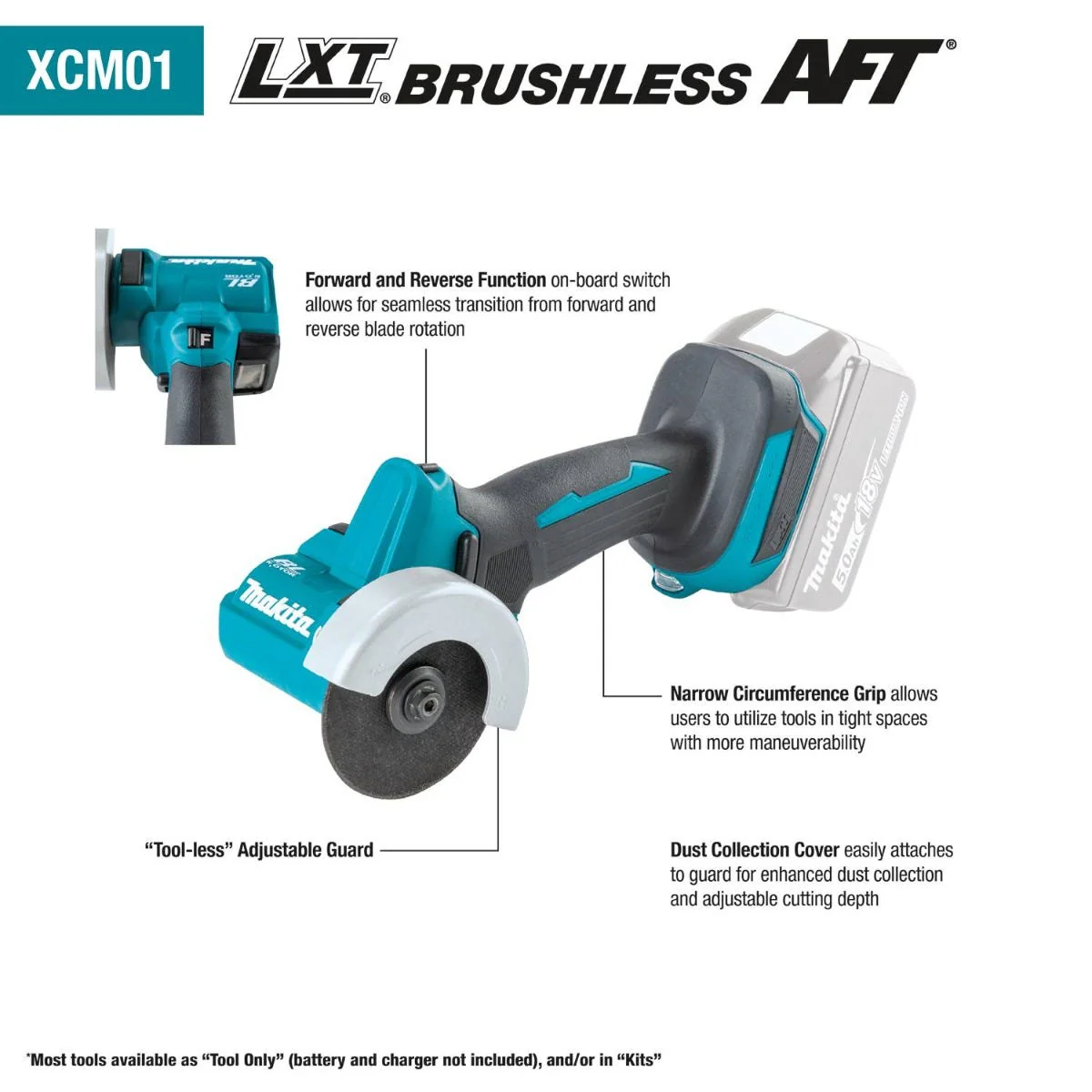 Makita XCM01Z 18V LXT Lithium-Ion Brushless Cordless 3" Cut-Off Tool, Tool Only - Image 4