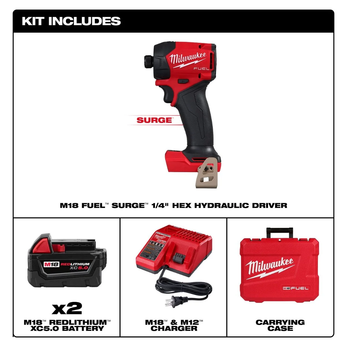Milwaukee 2761-22 M18 FUEL SURGE 1/4" Hex Hydraulic Impact Driver 5.0Ah Kit - Image 3