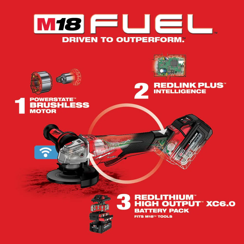 Milwaukee 2882-22 M18 FUEL 4-1/2" / 5" Braking Grinder w/ ONE-KEY Paddle Switch, No-Lock Kit - Image 10