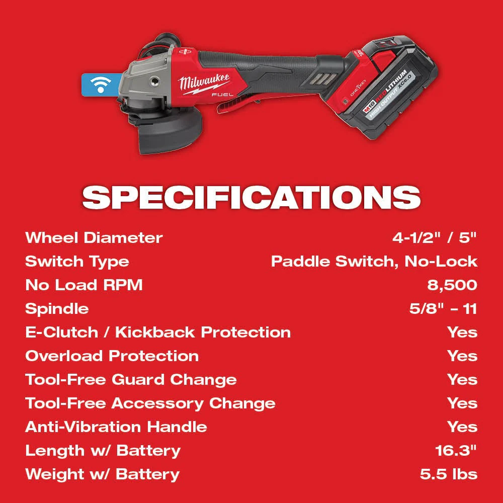Milwaukee 2882-22 M18 FUEL 4-1/2" / 5" Braking Grinder w/ ONE-KEY Paddle Switch, No-Lock Kit - Image 9