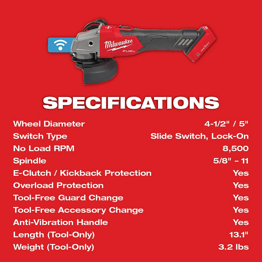 Milwaukee 2883-20 M18 FUEL 4-1/2" / 5" Braking Grinder w/ ONE-KEY Slide Switch, Lock-On - Image 7