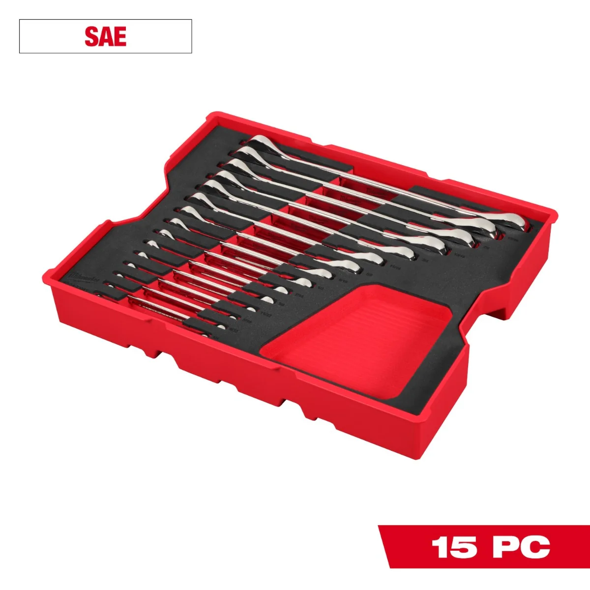 Milwaukee 48-22-0157 15-Piece SAE Ratcheting Combination Wrench Set with Tray for PACKOUT Drawers - Image 4
