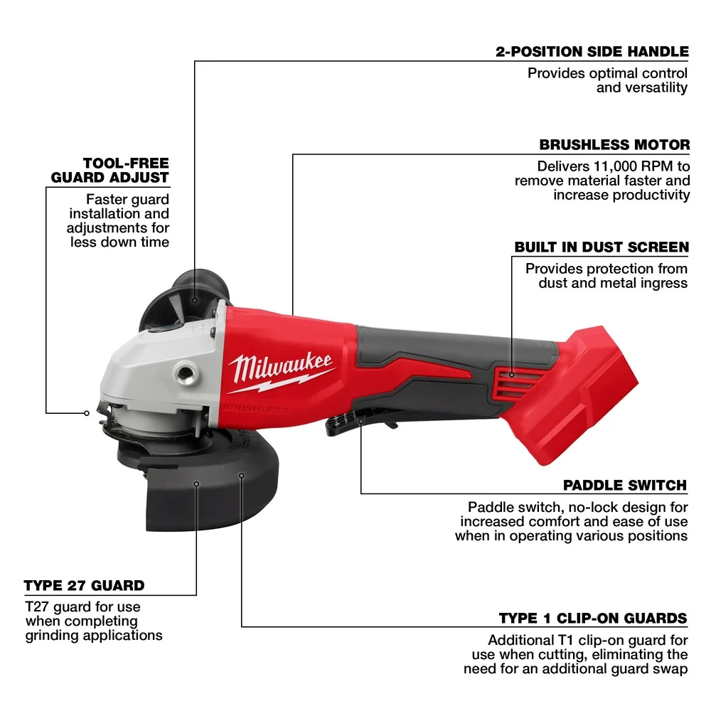 Milwaukee 2686-20 M18 Brushless 4-1/2" / 5" Cut-Off Grinder, Paddle Switch (PROMO) - Image 3